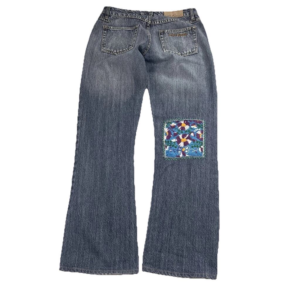 8241 Ranch Jeans Size 6 Blue Floral Crochet Patches Straight Leg Boho Festival - Picture 2 of 15